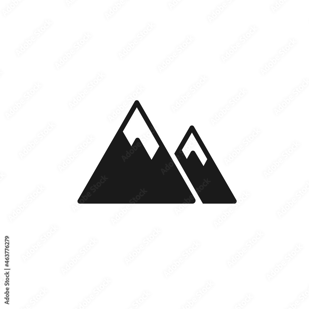 Isolated black icon of mountain on white background. Silhouette of mountain peaks. Logo flat design. Mountain sport. Isolated black icon of mountain on white background. Silhouette of mountain peaks. Logo flat design. Mountain sport.
