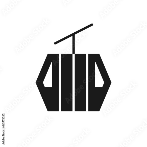 Isolated black icon of ski lift on white background. Silhouette of cable car. Logo flat design. Winter mountain sport.