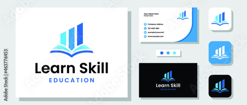 Book Graph Chart Growth Learning Finance School Logo Design with Layout Template Business Card