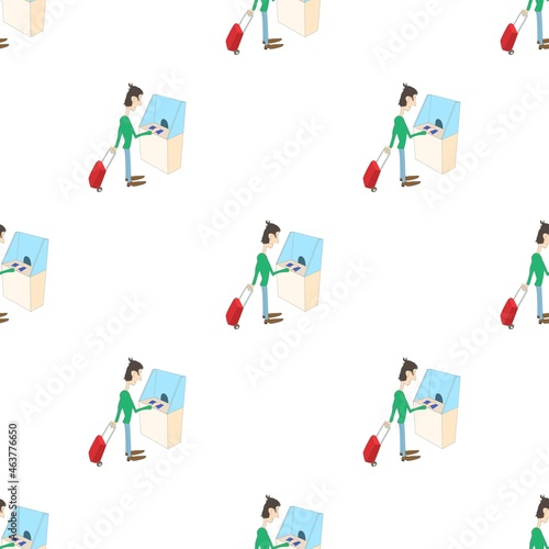 Man buys a ticket in the ticket office pattern seamless background texture repeat wallpaper geometric vector