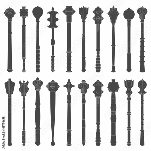 vector monochrome icon set with ancient battle Maces for your project