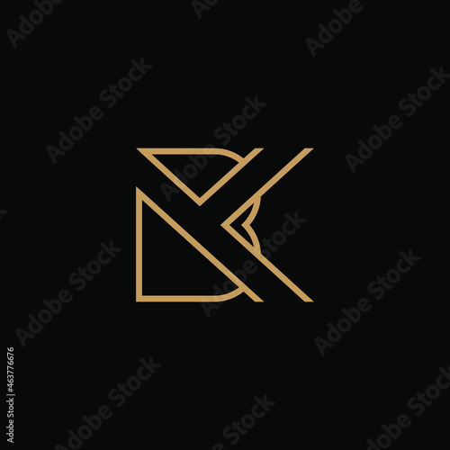 the logo of BK letters with line art. design combination of 2 letters into one logo that is unique and simple. gold texture. isolated black. modern template. for company and graphic design