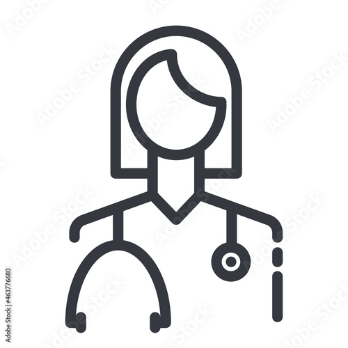 Black linear medical icon of a doctor isolated on transparent background