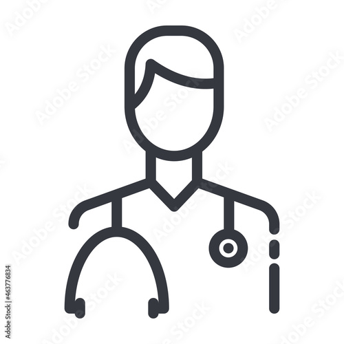 Black linear medical icon of a doctor isolated on transparent background