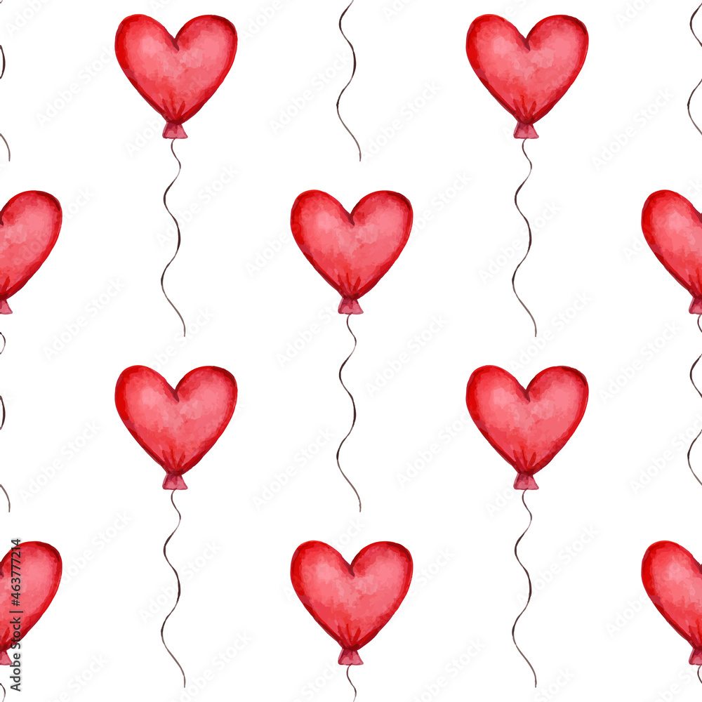 Seamless pattern with red heart shaped balloons. Valentines Day Pattern. Vector illustration 