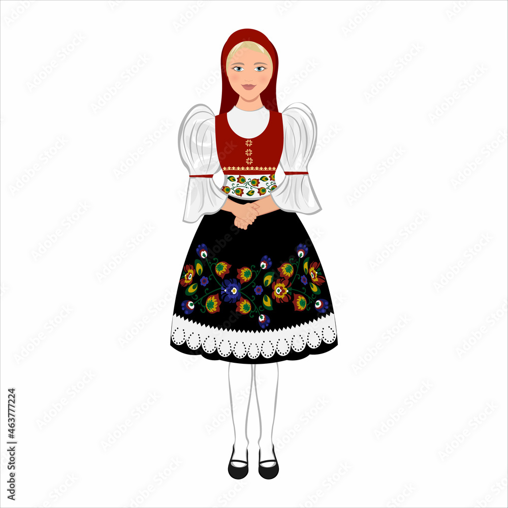 Obraz premium Woman in folk national Czech costume. Vector illustration