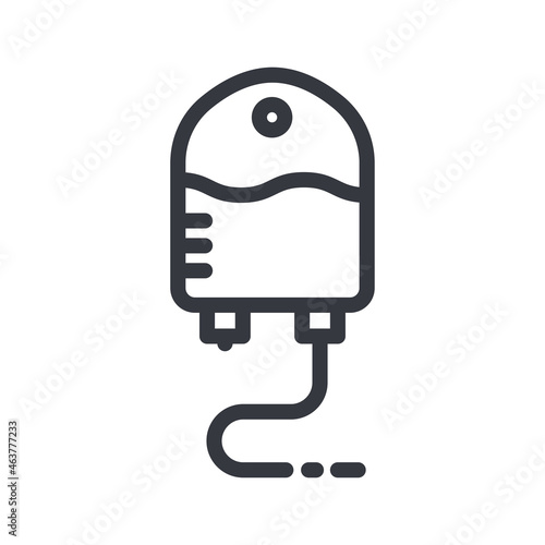 Black linear medical icon of drop counter isolated on transparent background