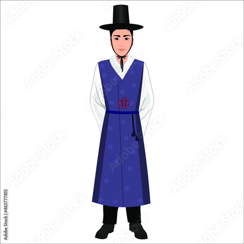 Men's folk national Korean costume. Vector illustration
