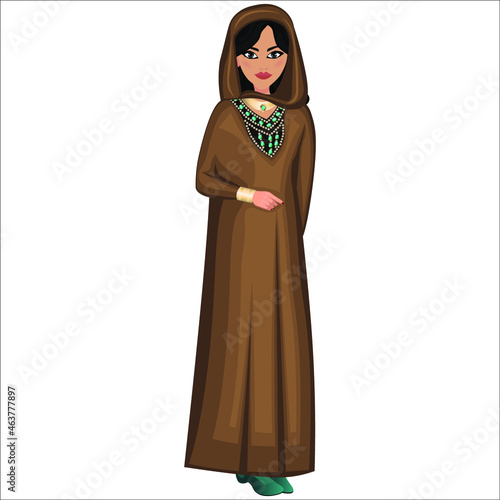 Woman in folk national Moroccan costume. Vector illustration