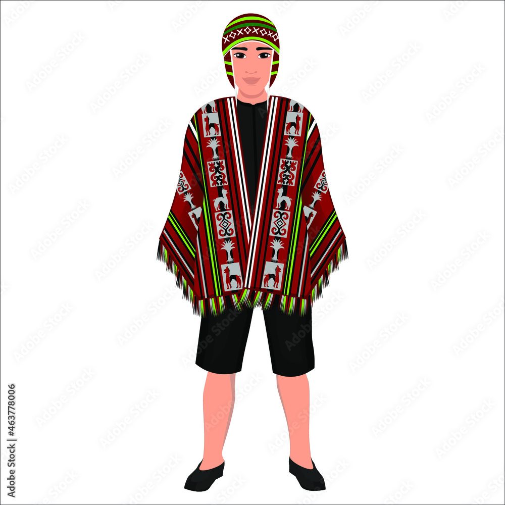Men's folk national Peruvian costume. Vector illustration