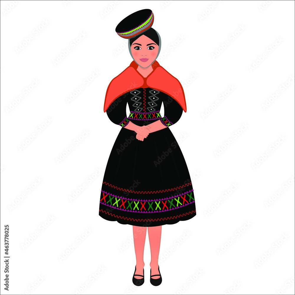 Woman in folk national Peruvian costume. Vector illustration