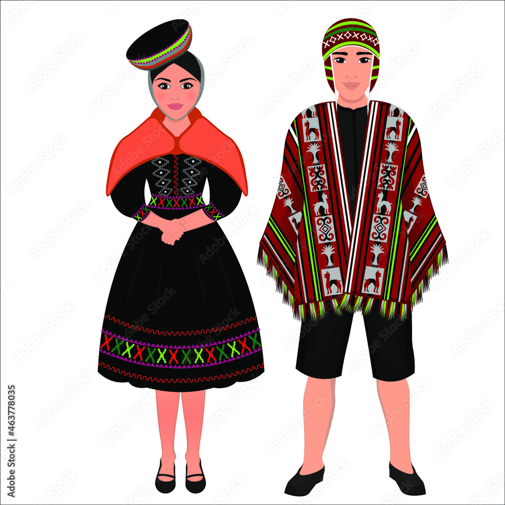 Woman and man in folk national Peruvian costumes. Vector illustration