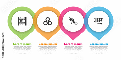Set Abacus, Fidget spinner, Toy plane and Xylophone. Business infographic template. Vector