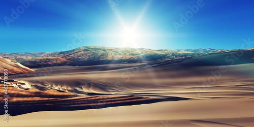 Dunes sunset over the desert. 3d rendering © aleksandar nakovski