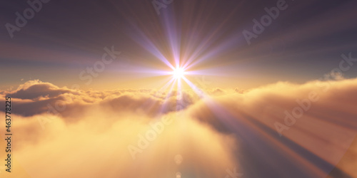 Fototapeta Naklejka Na Ścianę i Meble -  above clouds sunrise sun ray illustration