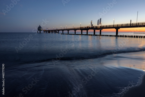 Sunrise at the beach at baltic sea with pier  Zingst  Western-Pomerania  Germany 