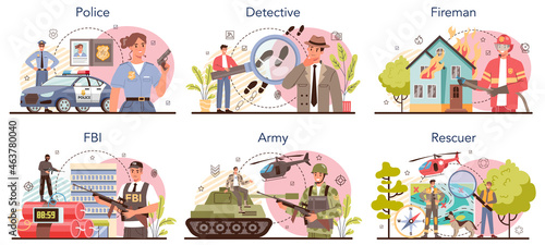 Budget profession set. Government and social profession. Army worker