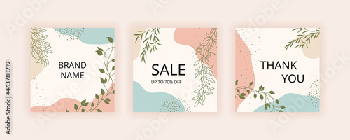 Set of Editable abstract square banner template.