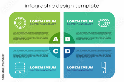 Set line Slow cooker, Cutting board, Meat chopper and Plate. Business infographic template. Vector
