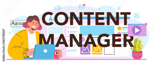 Content manager typographic header. Idea of digital promotion strategy