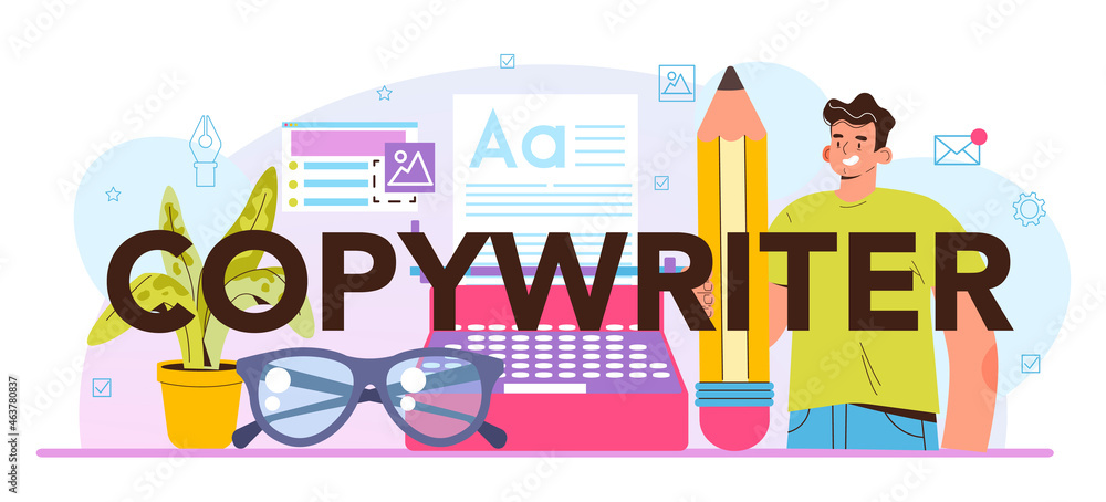 Naklejka premium Copywriter typographic header. Writing texts and layout designing