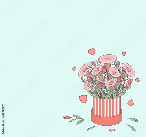 Festive template with flowers in a hat box.