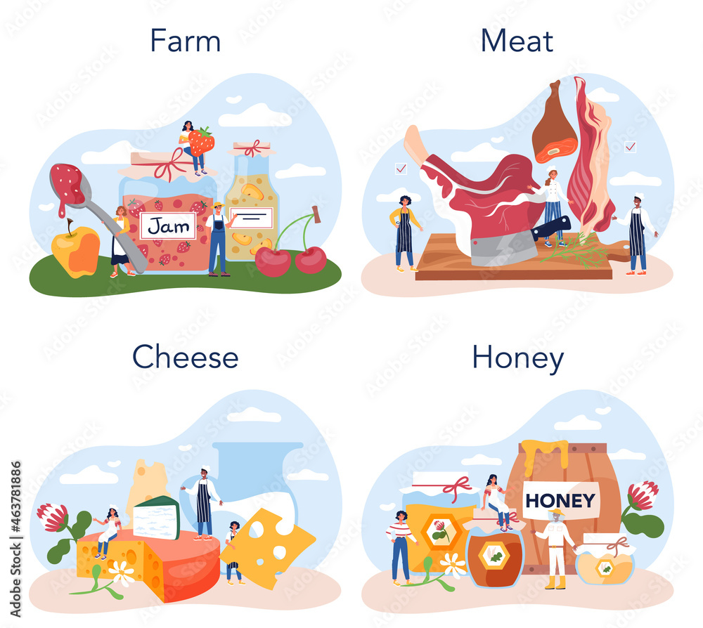 Obraz premium Farm product set. Farming food production. Village groceries. Agriculture