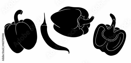 Pepper set. Fresh bell peppers and hot peppers.