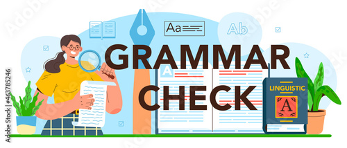 Grammar check typographic header. Printing house technology process