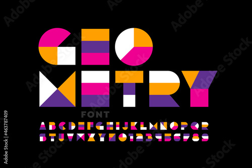 Geometry font, alphabet letters and numbers vector illustration