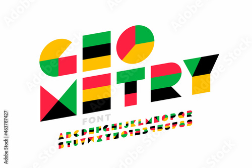 Geometry font, alphabet letters and numbers vector illustration