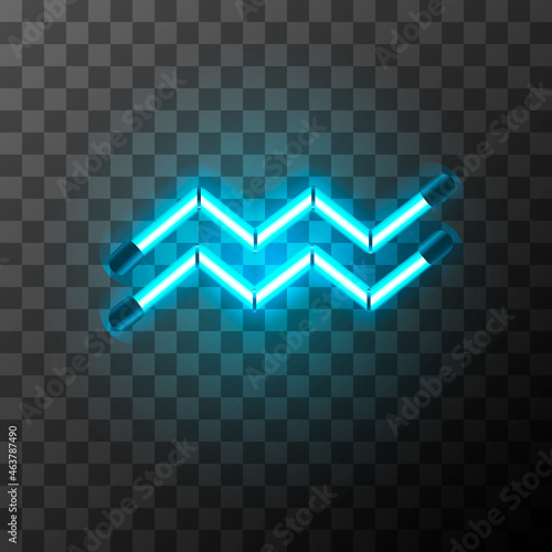Aquarius bright blue neon zodiac sign, star sign for astrology horoscope on transparent