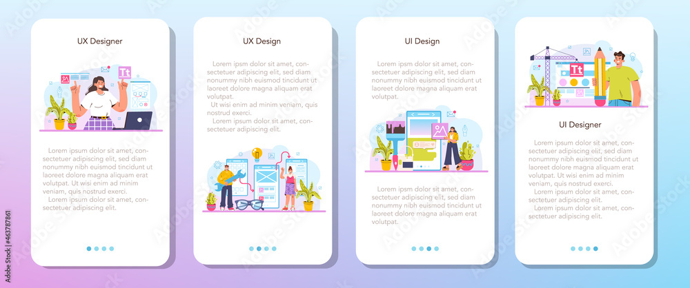 UX and UI designer mobile application banner set. App interface improvement