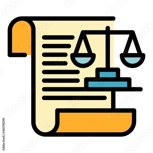 Justice paper balance icon. Outline justice paper balance vector icon color flat isolated
