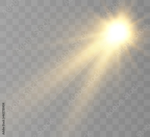 Bright light effect with rays and highlights for vector illustration. 