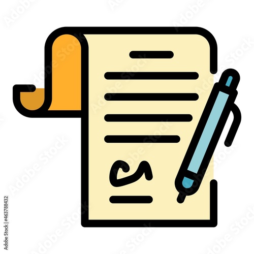 Justice signature paper icon. Outline justice signature paper vector icon color flat isolated