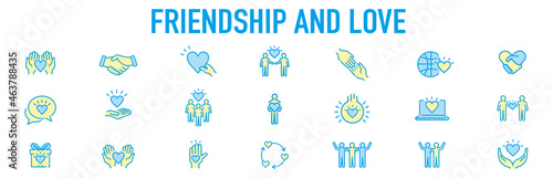 Friendship partnership handshake and love line icons. 
