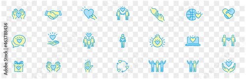 Friendship partnership handshake and love line icons. 
