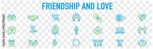 Friendship partnership handshake and love line icons. 
