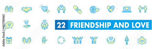 Friendship partnership handshake and love line icons. 
