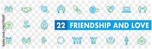 Friendship partnership handshake and love line icons. 
