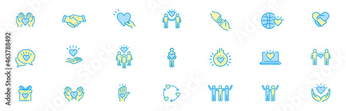 Friendship partnership handshake and love line icons. 
