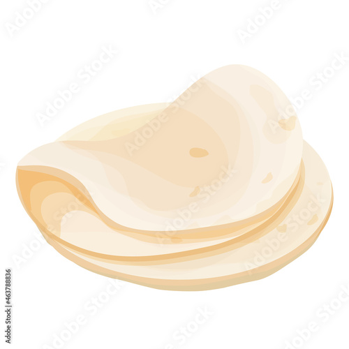 Lavash, tortilla. Mexican cuisine ingredient in cartoon style isolated on white background. Fast food, traditional bread.