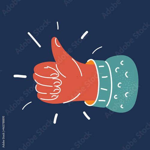 Vector illustration of hand thumb up gesture over dark backround.