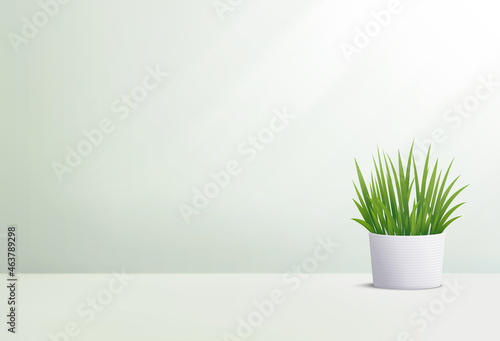 Background 3d abstract minimal scene with plant. Cosmetic product presentation. Vector illustration. 