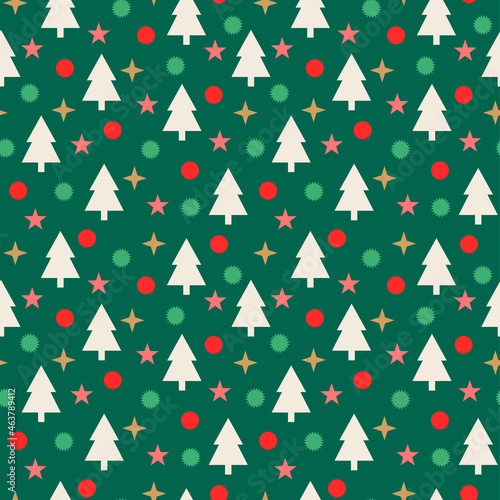 Pine tree and geometric elements seamless pattern for christmas holidays.