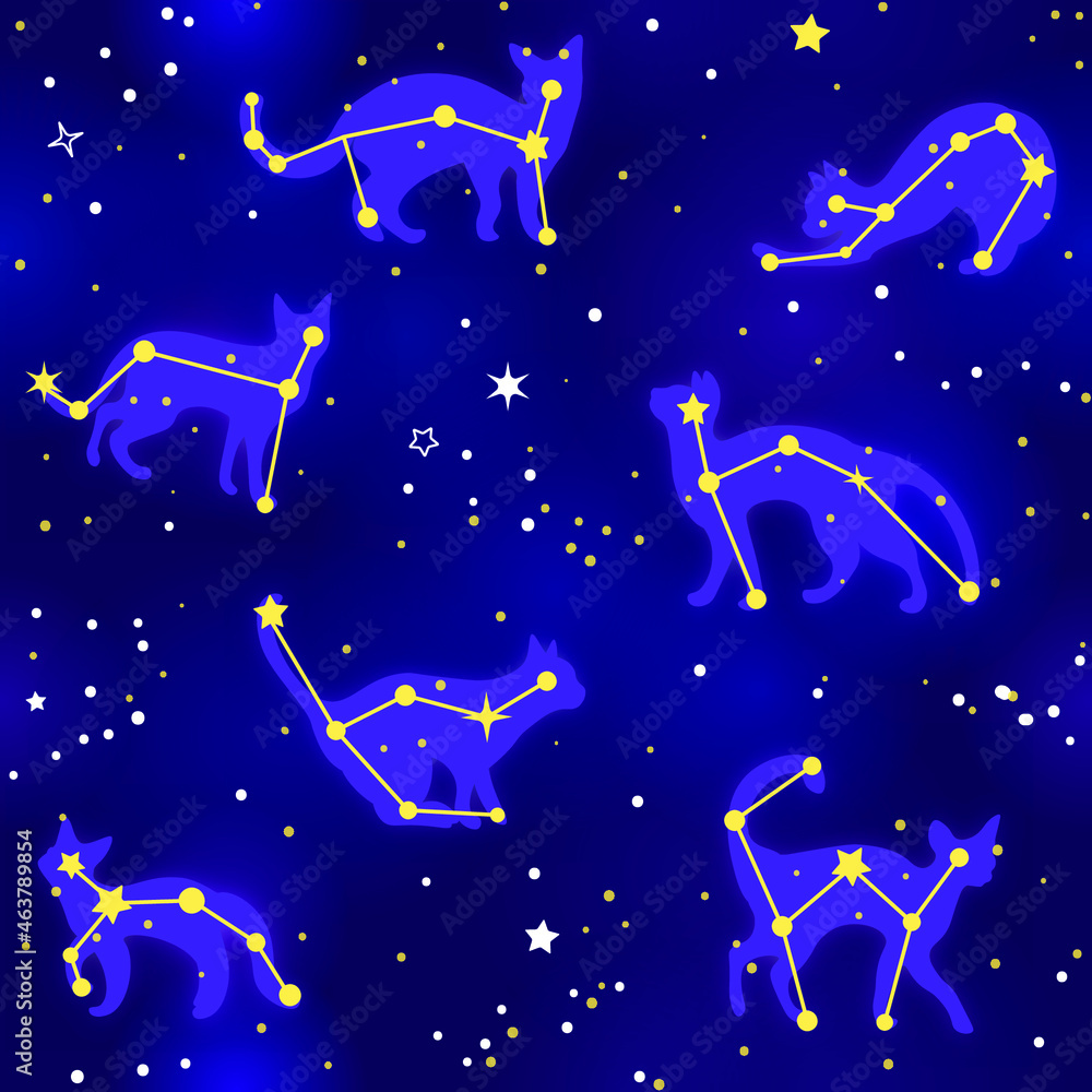seamless pattern constellation of cats