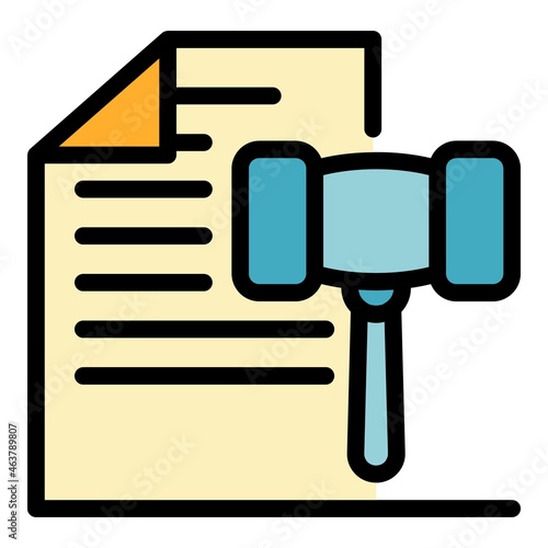 Judge gavel paper icon. Outline judge gavel paper vector icon color flat isolated