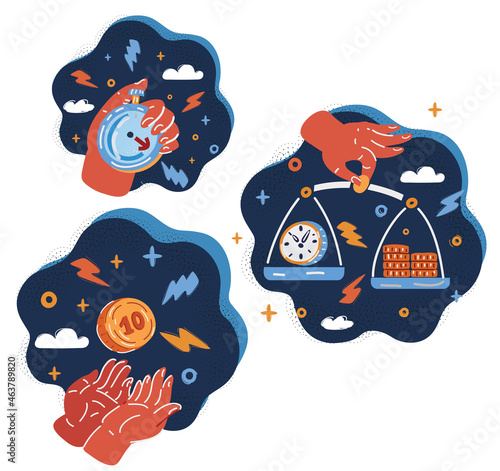Vector illustration of time is money, money concept over dark background.