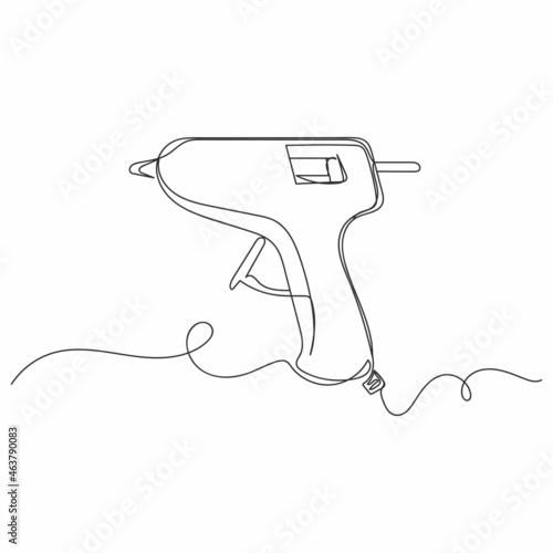 Vector continuous one single line drawing of electric hot glue gun in silhouette on a white background. Linear stylized.